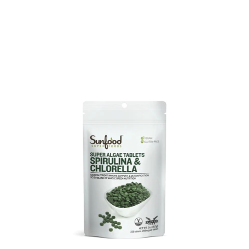SunFood Super Algae Tablets Spirulina & Chlorella - 57g - Energia e Nutrição Natural