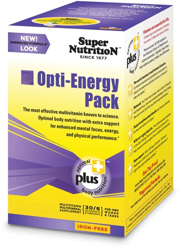Super Nutrition Opti-Energy Pack Anti-Aging Potency Multivitamínico Ferro-Livre - 30 Pacotes