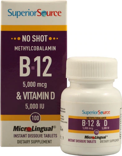 Superior Source B-12 5000mcg & Vitamina D 5000IU - 100 Comprimidos de Dissolução Rápida
