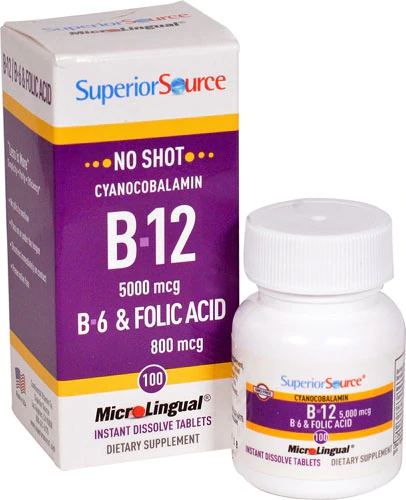 Superior Source B-12, B-6 e Ácido Fólico MicroLingual® 100 Comprimidos - Suplemento Energético