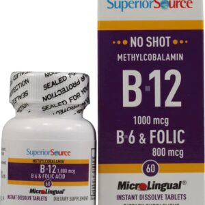 Superior Source B12, B6 e Ácido Fólico - 1000 mcg - 60 Comprimidos Sublinguais
