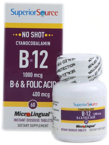 Vitamina B12 Superior Source 1000mcg com B6 e Ácido Fólico - 60 Comprimidos de Dissolução Rápida