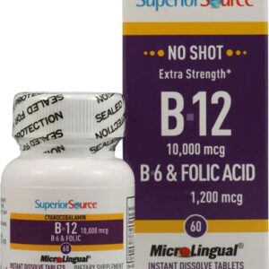Superior Source B12 B6 Ácido Fólico 60 Comprimidos Dissolve Rápido Extravigente