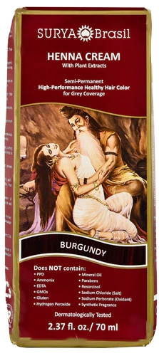 Henna em Creme Surya Brasil Cor Burgundy 200ml - Coloração Natural e Tratamento Capilar