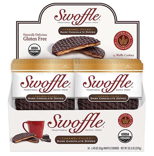 Swoffle Stroopwafel Orgânico Sem Glúten Chocolate Amargo 14 Biscoitos 252g