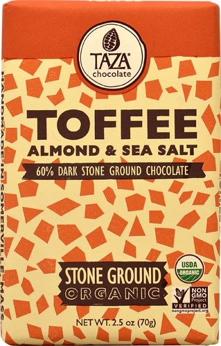 Barra de Chocolate Amargo Taza com Amêndoas Moídas na Pedra e Sal Marinho - 70g