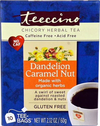 Teeccino Chicory Herbal Tea Dandelion Caramel Nut -- 10 Tea Bags