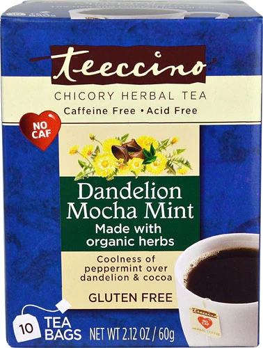 Teeccino Chá de Ervas Orgânico Chicória e Dente de Leão Sabor Mocha e Hortelã - 10 Saquinhos