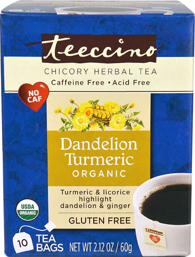 Teeccino Chá de Ervas Orgânico Chicória Dente-de-Leão e Cúrcuma Sem Glúten - 10 Sachês