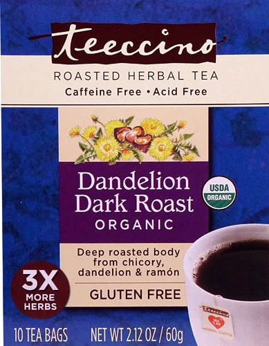 Teeccino Chá de Ervas Orgânico Chicória Torrada Dark Roast Sem Cafeína - 10 Sachês