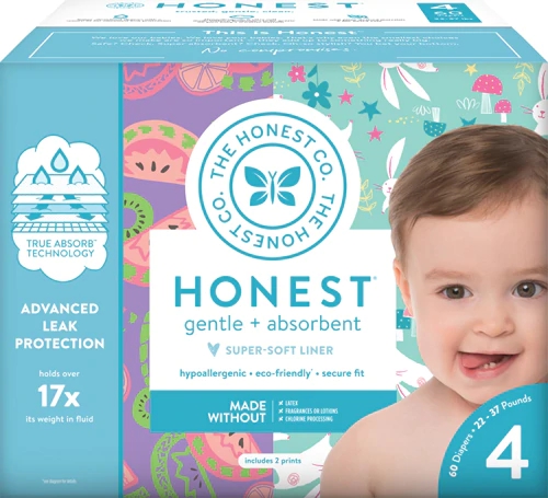 Fraldas The Honest Company Club Box Tamanho 4 - 60 Unidades Coelinhos e Frutas Picadas
