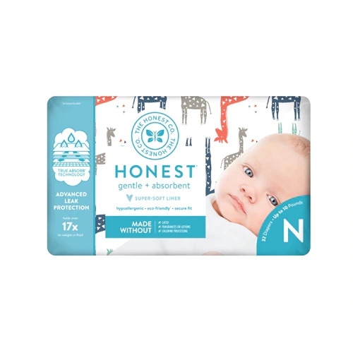 Fraldas Honest Company, Estampa Girafas Coloridas, Tamanho RN (Recém-Nascido), até 4.5 kg - 32 Unidades