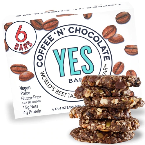 YES Bar Vegana Sem Glúten com Café e Chocolate - 6 Barras de 52g cada (Total 312g)