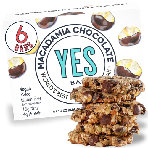 YES Bar Vegana Sem Glúten Chocolate Macadâmia - 6 Unidades (Aprox. 204g)