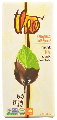 Barra de Chocolate Amargo Orgânico Theo Mint 70% Cacau - 85g