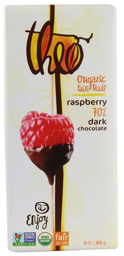 Chocolate Amargo Orgânico Theo Chocolate 70% Cacau com Framboesa 85g