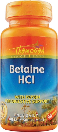 Thompson Betaine HCl com Pepsina - 90 Tablets - Suporte Digestivo