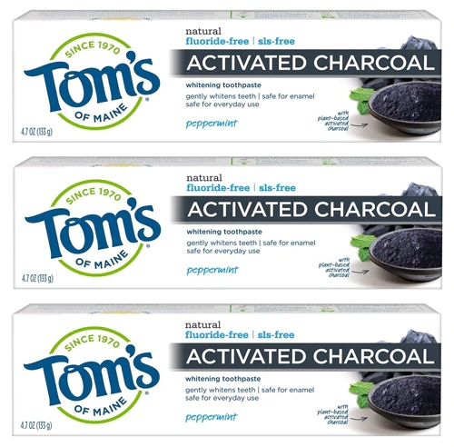 Tom's of Maine Activated Charcoal Fluoride-Free Whitening Toothpaste Peppermint -- 4.7 oz Each / Pack of 3