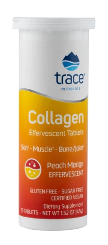 Trace Minerals Research Colágeno Efervescente Sabor Pêssego Manga - 10 Comprimidos Efervescentes