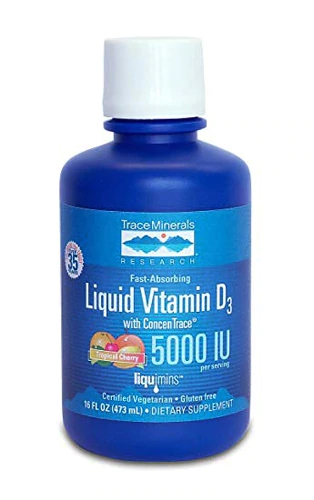 Trace Minerals Research Vitamina D3 Líquida com Minerais Traço 5000 IU Sabor Cereja Tropical - 473ml