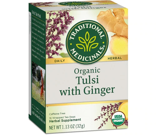 Chá Orgânico Traditional Medicinals Tulsi com Gengibre - 16 Sachês (26.4g)