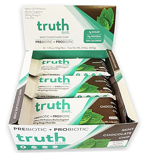 Truth Bar Barra Nutritiva Prebiótica + Probiótica Chocolate com Menta - 12 Unidades (Aprox. 570g)
