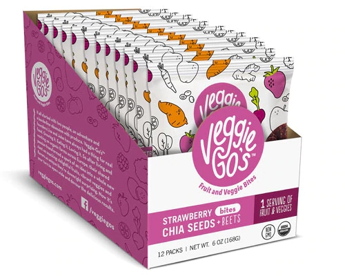 Veggie-Go's Morango Chia Beterraba Orgânico Sem Glúten - 12 Pacotes de Lanches Saudáveis