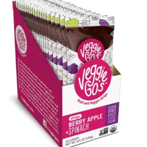 Veggie-Go's Tiras Orgânicas de Frutas e Vegetais Sem Glúten Sabor Berry, Maçã e Espinafre - 20 Tiras (Aprox. 140g)