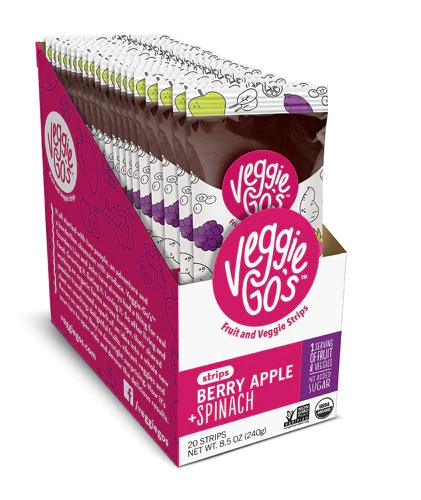 Veggie-Go's Tiras Orgânicas de Frutas e Vegetais Sem Glúten Sabor Berry, Maçã e Espinafre - 20 Tiras (Aprox. 140g)