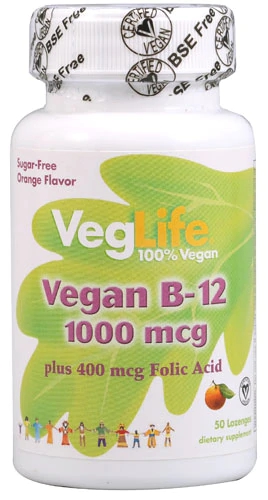 VegLife Vegan B12 + Ácido Fólico Sabor Laranja - 1000mcg - 50 Pastilhas