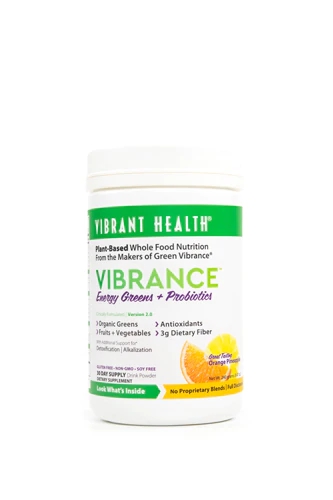 Vibrant Health Vibrance Essential Daily Green Food Laranja Abacaxi 261g - Superalimento Completo