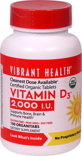 Vibrant Health Vitamina D3 2000 UI - 100 Comprimidos - Saúde Óssea e Imunidade