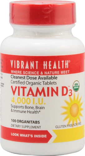 Vibrant Health Vitamina D3 4000 UI - 100 Organitabs - Suplemento Essencial