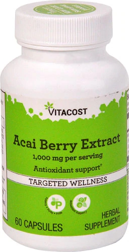 Extrato de Açaí Vitacost - 1000mg por Dose - 60 Cápsulas - Poder Antioxidante