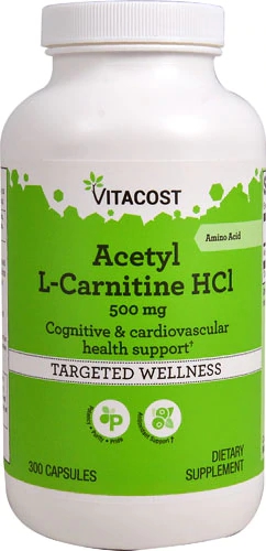 Acetil L-Carnitina HCl Vitacost 500mg - 300 Cápsulas - Energia e Função Cognitiva