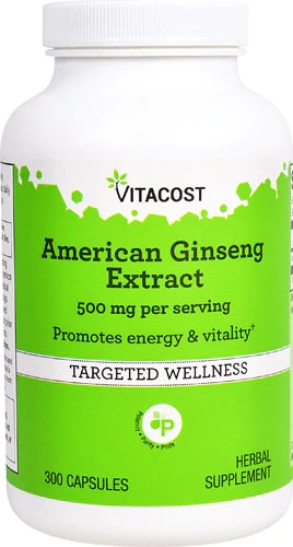 Extrato de Ginseng Americano Vitacost 500mg por Dose - 300 Cápsulas