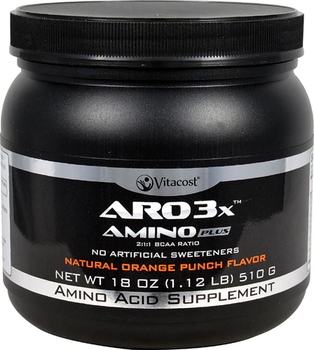 Vitacost ARO 3X Amino Plus BCAA Sabor Laranja - 30 Porções | Energia e Recuperação Muscular