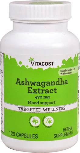 Extrato de Ashwagandha Vitacost Padronizado 470mg - 120 Cápsulas - Controle do Estresse e Bem-Estar