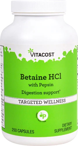 Vitacost Betaine HCl com Pepsina - 250 Cápsulas para Saúde Digestiva