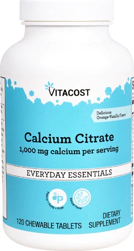 Vitacost Cálcio Citrato Laranja Baunilha - 1000mg Cálcio por Dose - 120 Comprimidos Mastigáveis