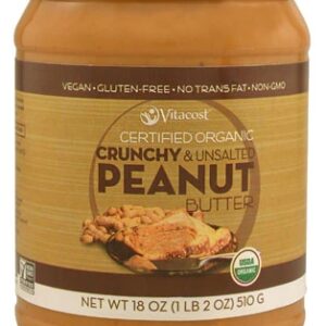 Vitacost Certified Organic Crunchy & Unsalted Peanut Butter - Gluten Free and Non-GMO -- 18 oz (510 g)