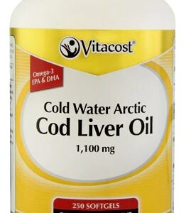 Óleo de Fígado de Bacalhau do Ártico Vitacost 1100mg - 250 Cápsulas Gelatinosas