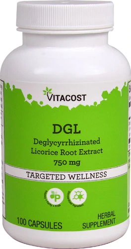 Extrato de Raiz de Alcaçuz DGL Vitacost 750mg - 100 Cápsulas