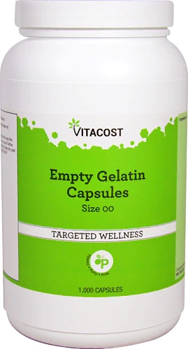 Cápsulas de Gelatina Vazias Vitacost Tamanho 00 - 1000 Cápsulas para Suplementos