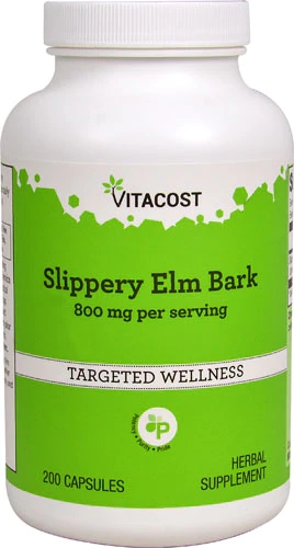 Slippery Elm Bark Vitacost 800mg por Dose - 200 Cápsulas - Saúde Digestiva