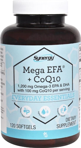 Vitacost Synergy Mega EFA + CoQ10 - 120 Cápsulas - 1200mg Ômega 3 EPA DHA e 100mg CoQ10