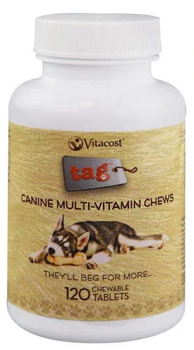 Vitacost Tag Canine Multi-Vitamínico Mastigável - 120 Tabletes Mastigáveis para Cães