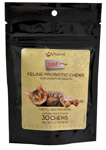 Vitacost Tag Feline Probiotic Chews Sabor Pato 30 Mastigáveis - Saúde Digestiva Felina