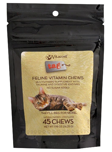 Vitacost Tag Feline Vitamin Chews Sabor Fígado de Frango - 45 Mastigáveis para Gatos