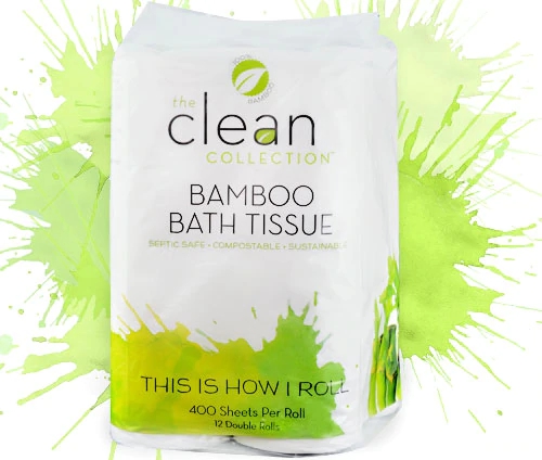 Papel Higiênico de Bambu Vitacost Clean Collection 400 Folhas, Folha Dupla - Pacote com 12 Rolos